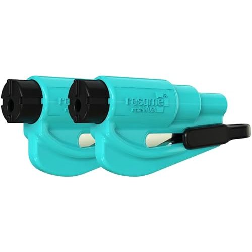 RESQME The Original Emergency Keychain Car Escape Tool, 2-in-1 Seatbelt Cutter and Window Breaker, Made in USA, Pack of 2, Teal - Compact Emergency Hammer