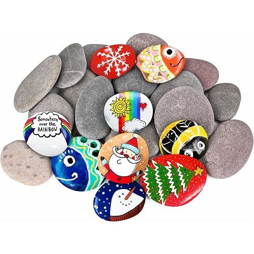 River Rocks for Painting 25 Pcs Large 2-3 Inch Flat Smooth Painting Stones Craft Rock to Paint for Kids Crafts Painting Bulk