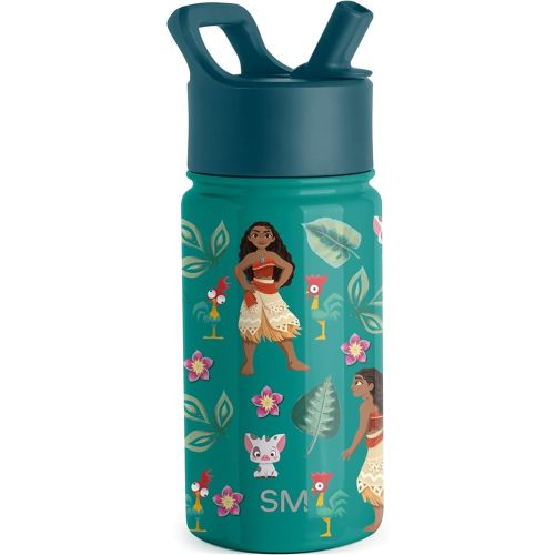 Simple Modern Kids Summit Water Bottle with Straw Lid | Disney Moana 14oz Stainless Steel Cup Insulated Tumbler for Girls, School | Moanas Village