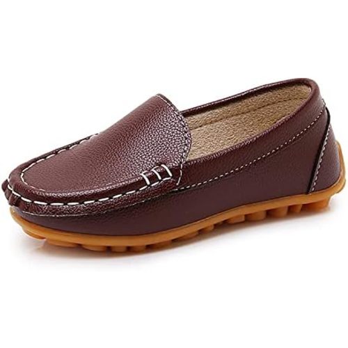 SOFMUO Boys Girls Leather Loafers Slip-On Oxford Flats Boat Dress Schooling Daily Walking Shoes(Toddler/Little Kids)