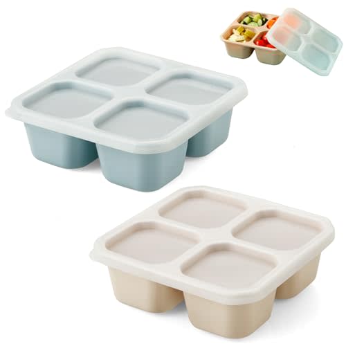PandaEar 2 Pack Snack Containers, 4 Compartment Silicone Bento Lunch Snack Box with Lids, Reusable BPA-Free Divided Bento Snack Box for Toddler, Food Storage Containers for Travel Work