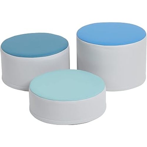 ECR4Kids SoftZone Colorful Round Ottoman Seating Set, Classroom Furniture, Contemporary, 3-Piece