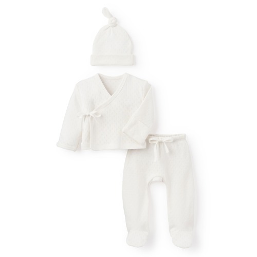 Baby Preemie Organic Cotton Hat, Top & Pants Set, Preemie, White