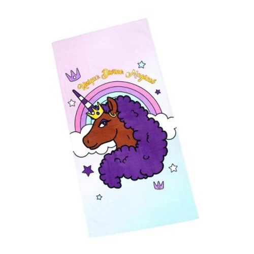 Afro Unicorn Standard Beach Towel: Lightweight Cotton Terry, Animal Pattern, Machine Washable for Toddlers & Kids