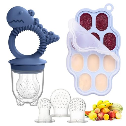 Breastmilk Popsicle Molds & Fruit Feeder Pacifier, Silicone Baby Food Freezer Tray Storage Containers for Infant Teething Self Feeding