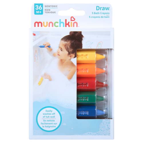 Munchkin® Draw™ Washable Non-Toxic Toddler Bath Crayons, Unisex, 5 Pack