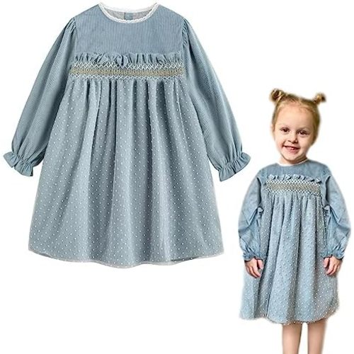 Curipeer Baby Girls Long Sleeve Flora Toddler Girls Cotton Casual Outfit Dress 12M-8Y