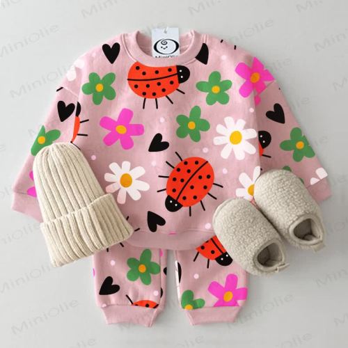 Baby Flowers and Beetles Print Pink 2-piece Set