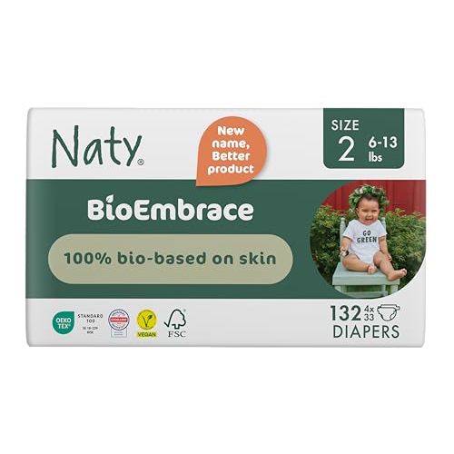 Naty BioEmbrace Baby Newborn Diapers Size 2 (6–13 lbs) | 100% Biobased on Skin | Plant-Based Softness | Dermatologically Tested, Super Absorbent | 132 Count