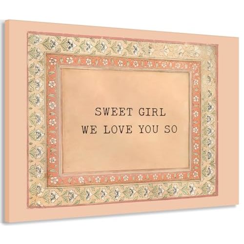 Framed Girl Nursery Wall Art Sweet Girl We Love You So Pink Floral Wall Decor Pictures Vintage Boho Kids Canvas Prints for Baby Room Bedroom Dorm Nursery 12x16in