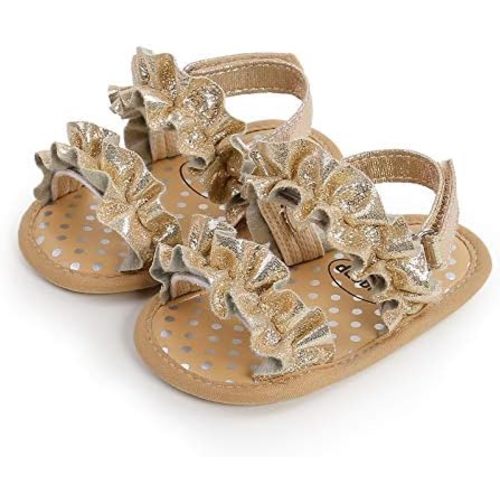 Karwuiio Infant Baby Girls Summer Sandals Soft Sole Anti-Slip Ruffle Flats Newborn Toddler First Walking Shoes