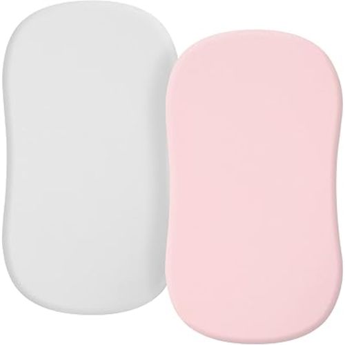 TILLYOU Baby Bassinet Sheets for Girls Boys, Fit for Hourglass Oval Rectangle Bassinet Mattress Sheets, 33”X16”, 2 Pack Gray and Pink