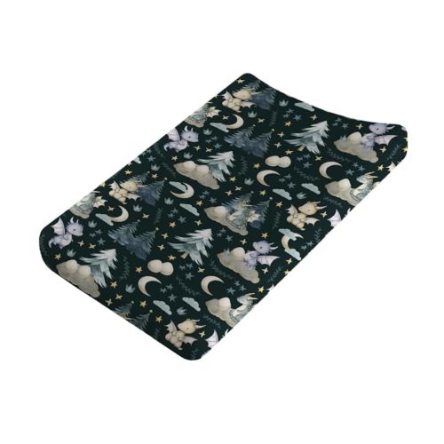 Fairytale Dragons Baby Changing Table Pad Covers Boy Girl 32''x16'' Cute Dragons Eggs Moon Stars Trees Fitted Diaper Change Table Mats Dreamy Animal Soft Breathable Nursery Cradle & Bassinet Sheets