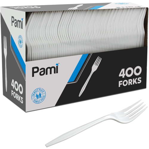 PAMI Disposable Forks Medium Weight Plastic Forks Bulk Utensils, 400-Pack