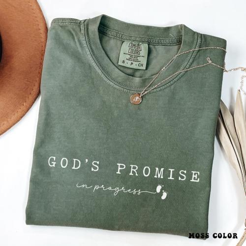Christian Pregnancy Shirt God's Promise In Progress Faith Baby Announcement Tee Mom To Be Gift  Baby Shower Gift, Christian Mom Shirt
