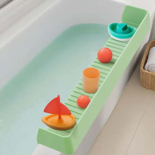 HBK Splash Guard for Bathtub – Green 31.5" Silicone Bathtub Water Guard with 11 Suction Cups, Toy Storage Shelf – No Mess Bath Time Solution, 1 Pack