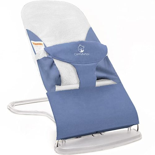 ComfyBumpy Ergonomic Baby Bouncer Seat - Safe, Portable Bouncing Chair with Adjustable Height Positions - Infant Bouncy Seat Perfect for Newborn Babies (Blue)