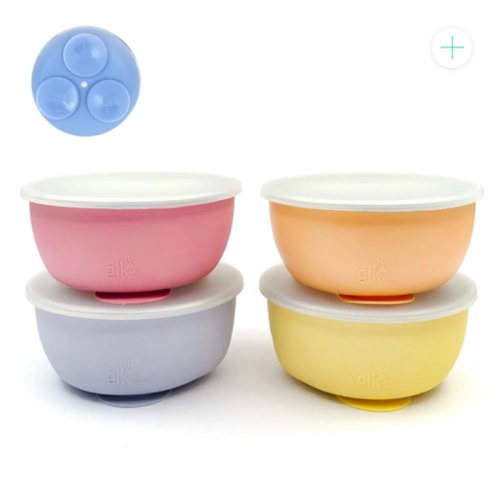 Stainless Steel Bowl with Silicone Suction Sleeve + Lids