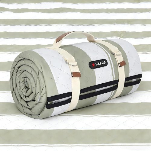 Extra Large Waterproof Picnic Blanket 80 x 60 Inches Foldable Portable with Carry Strap Green and White