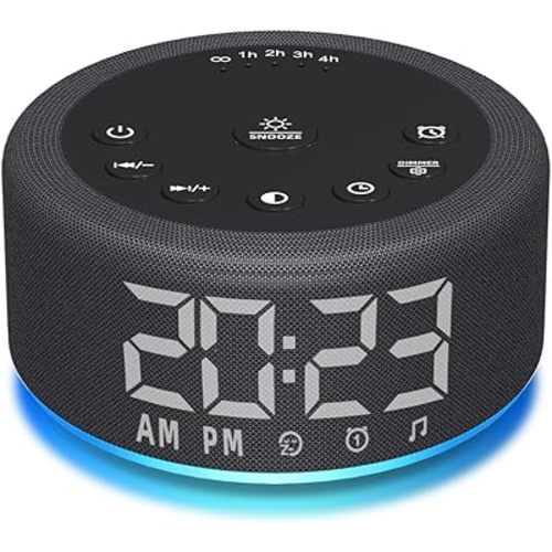 【3 in 1】 Sound Machine Alarm Clock Night Light White Noise Machine with 27 Sleeping Sounds for Baby Kids Adults 32 Level Volume Auto Off Timer Memory Function Digital Clock with 30 Wake Up Sounds