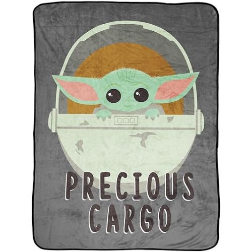 Jay Franco Plush Throw Blanket – 46" x 60" Inches Kids Hero Soft & Cozy Fleece Throw for Bedroom & Couch Décor, Official Licensed Product, Gray - Star Wars Mandalorian