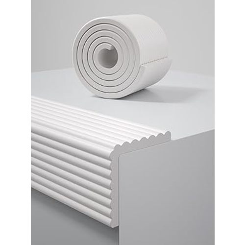 7.9''W Extra-Wide Edge Protector, 6.56FT 0.47''Th Baby Proofing Corner Guards, Safety Furniture Bumper, Pre-Taped, Thick Soft Rubber Foam Padding for Fireplace Table Stair Cabinet (White Gray)