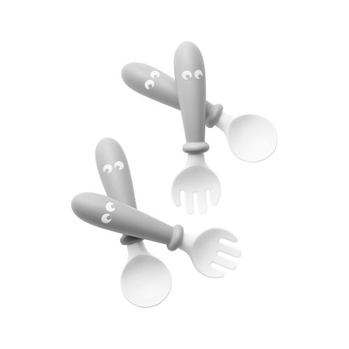 BabyBjörn Baby Spoon and Baby Fork, 4 pcs, Gray | Baby Utinsels | Toddler Utinsels | Toddler Fork and Spoon Set | Baby Silverware | Toddler Silverware