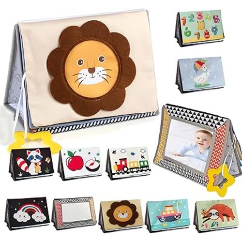 Soft Tummy Time Book with Large Stimulating Baby Safe Mirror,Touch and Feel Baby Book Sensory Developmental Toy for 6-12 Months 1-2-3 Years Old (Number)