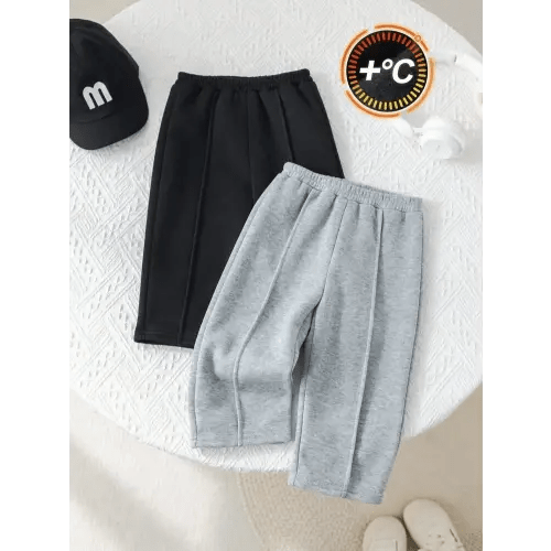 Babygirl Cute Casual Versatile Baby Girl Knitted Girls Solid Color Knitted Wool Elastic Waist Pants 2-Pack, Suitable For Autumn And Winter, Buy One Get One Free, Solid Color Gray And Black Trousers Sweatpants 2-Pack, Cutting-Edge Fashion Design, Can Be Wo