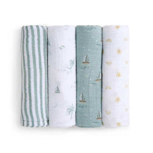 aden + anais Organic Cotton Muslin Swaddles in Sailing Seas 4 Pack