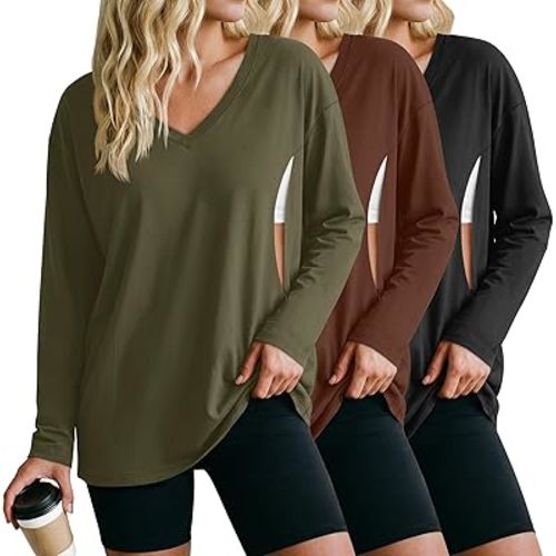 3 Pack Women's Oversize Nursing Shirts for Breastfeeding with Hidden Zippers Loose Fit Long Sleeve Maternity Tops