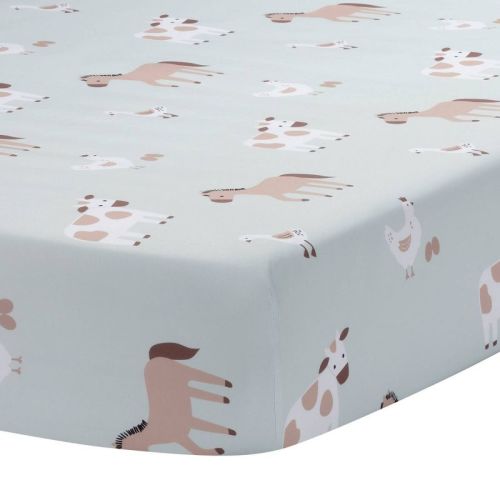 Bedtime Originals Farmyard Friends Sage/Animals Fitted Crib/Toddler Sheet: 180 Thread Count, Microfiber Fabric