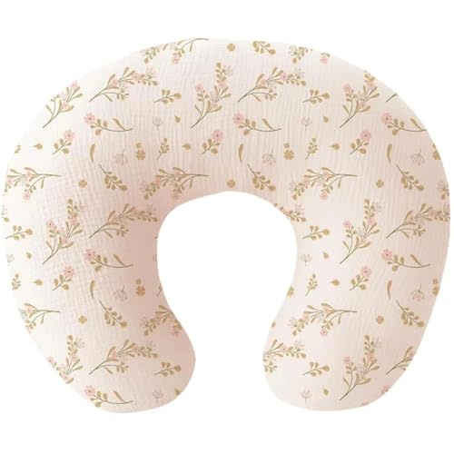 Muslin Nursing Pillow and Positioner, Breastfeeding, Bottle Feeding, Baby Sitting Support with Removable Ultra Soft Minky Cover, Tummy Time Support for Baby Boys and Girls