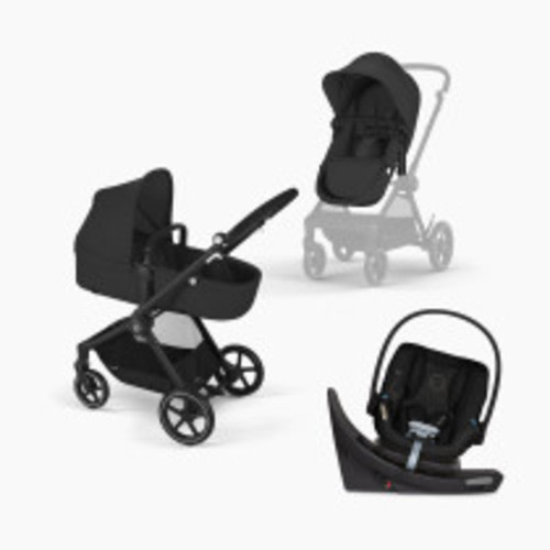 Cybex EOS 5-in-1 Travel System Stroller + Lightweight Aton G Swivel Infant Car Seat - Moon Black/Black Frame