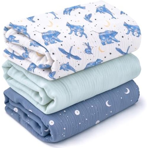 GLLQUEN BABY Muslin Swaddle Blankets for Newborn Boys, Large 40''x38''