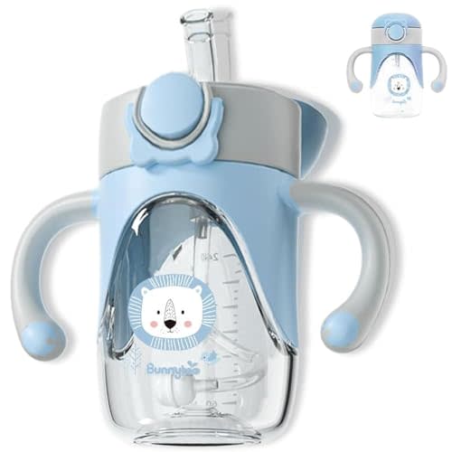 Bunnytoo Baby Sippy Cup with Weighted Straw for Infants 6-12 Months, 8oz Toddler Drinking with Handles, BPA-Free, Transition Trainer for 1+ Year Old (Blue)