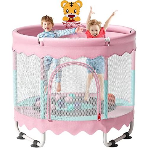 Holyton 5ft Trampoline for Kids,60'' Toddlers Trampoline for Ages 1-8,Easy-to-Assemble Indoor Trampoline Safe & Fun Indoor/Outdoor Gift, Ideal Christmas Birthday Present for Boys & Girls