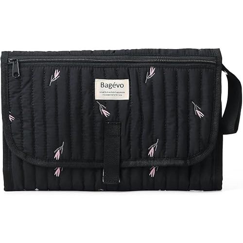 YFGBCX Portable Diaper Changing Pad, Waterproof Quilted Nappy Changing Mat with Wipes Pocket & Foldable Storage for Stroller (Black)