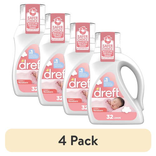 (4 pack) Dreft Newborn Baby Liquid Laundry Detergent, Sensitive Skin, Hypoallergenic, 32 Loads, 46 fl oz