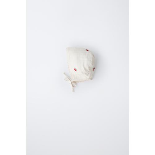 EMBROIDERED CHERRY TEXTURED BONNET - Ecru | ZARA United States