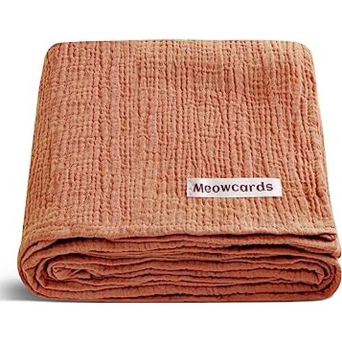meowcards Muslin Swaddle Blankets for Baby, Unisex Baby Boys Girls Essentials, Large 47 x 47 inches, Boho Style Receiving Blankets Newborn Registry Must Haves, Perfect (Brick, Simple)