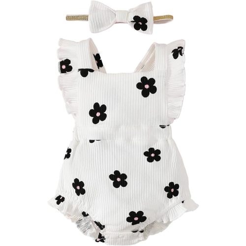 Fullfamous Baby Girl Ruffled Jumpsuit and Headband Set