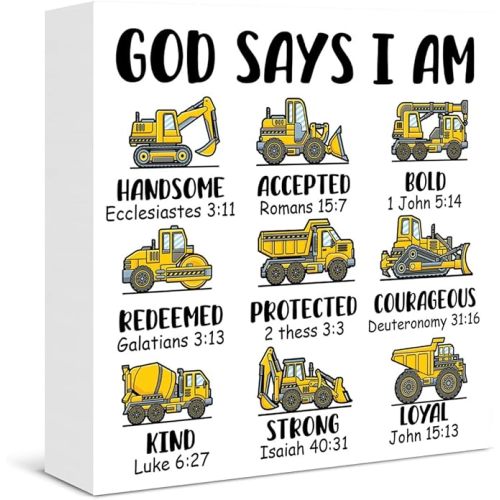Western Cowboy Decor God Says I Am Cowboy Christian Bible Verses Wooden Box Sign for Toddler Boys Room Bedroom Playroom Nursery Decor Wild West Decorations
