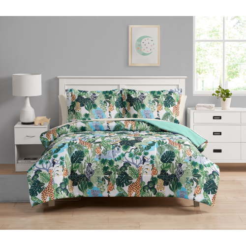 Your Zone 7 Piece Green Jungle Polyester Bedding Set for Kids, Unisex, Full