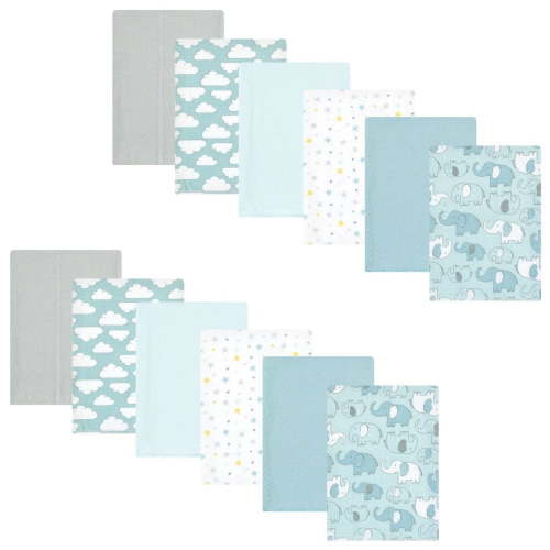Hudson Baby Infant Boy Cotton Flannel Burp Cloths Bundle, Boy New Elephant, One Size