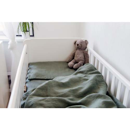 Organic sage green linen crib BEDDING SET or JUST fitted sheet, duvet cover, pillowcase - for babies, toddlers, kids in handmade