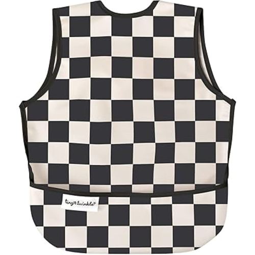 Tiny Twinkle Mess Proof Baby Bib for Boys | Waterproof Toddler Bib for Eating | Baby Apron for Feeding, Machine Washable | Perfect Shower Gift (Black Checkers, 2-4Y)