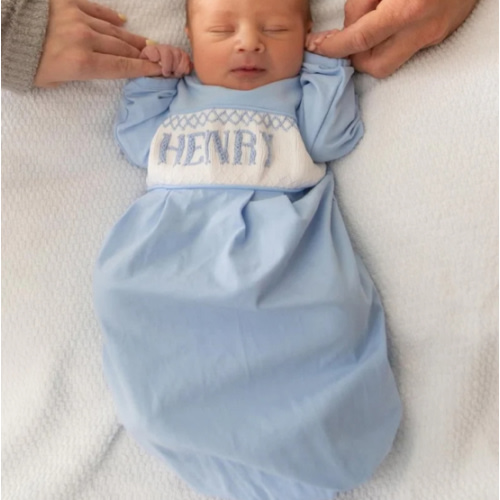 Solid Blue Baby Snuggles Custom Nightgown and Cap