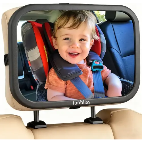 Funbliss Baby Car Mirror for Rear Facing Seat,360° Rotation, Safety Certified Shatterproof Acrylic Glass, Clear Wide View,Infant Mirror for Car Seat Rear Facing