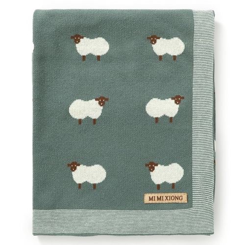 mimixiong Baby Blanket Knit 100% Cotton Toddler Blankets for Boys and Girls with Cute Sheep Size 30 x 40 inches (Dark Green, 30x40 Inch (Pack of 1))